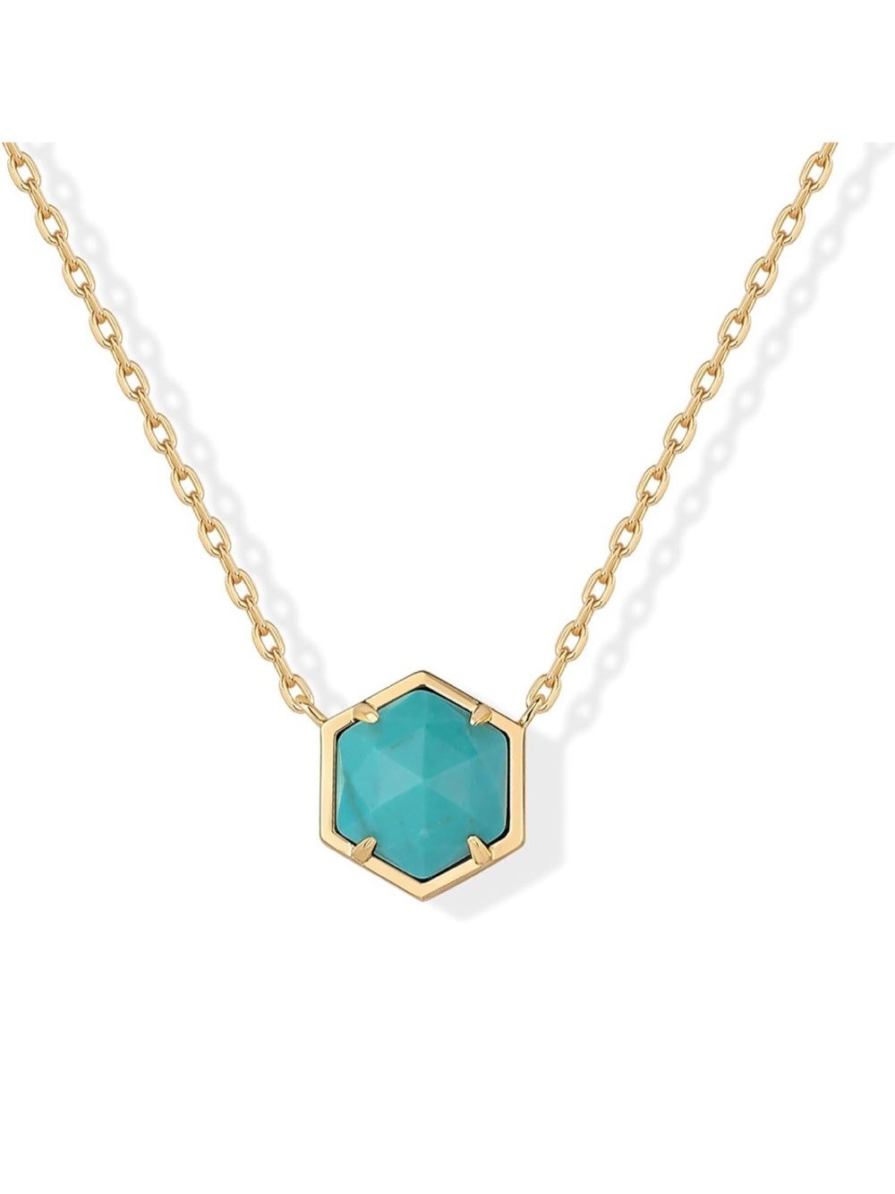 14K Gold Plated Hexagon Boho Turquoise Pendant Necklace